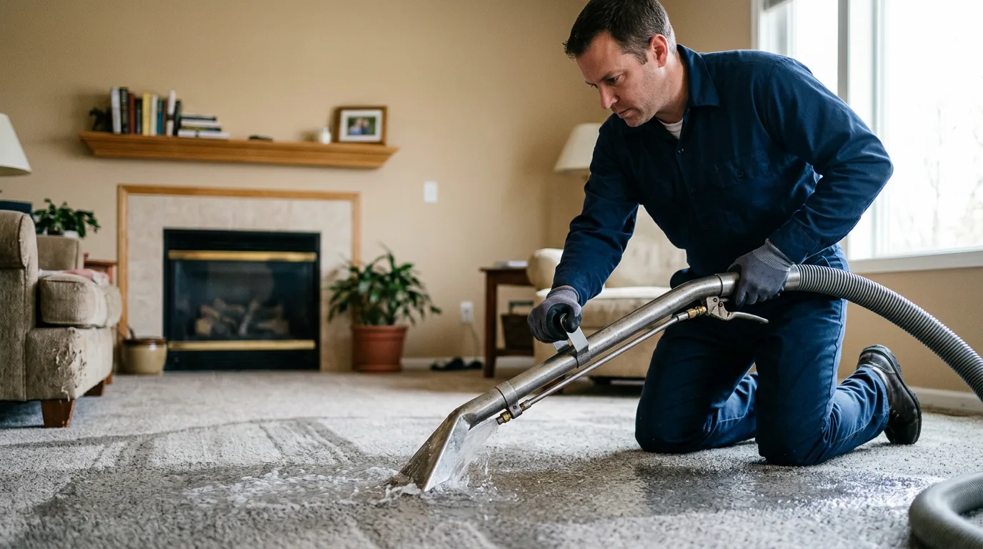 Water damage restoration technician working near Americus, KS